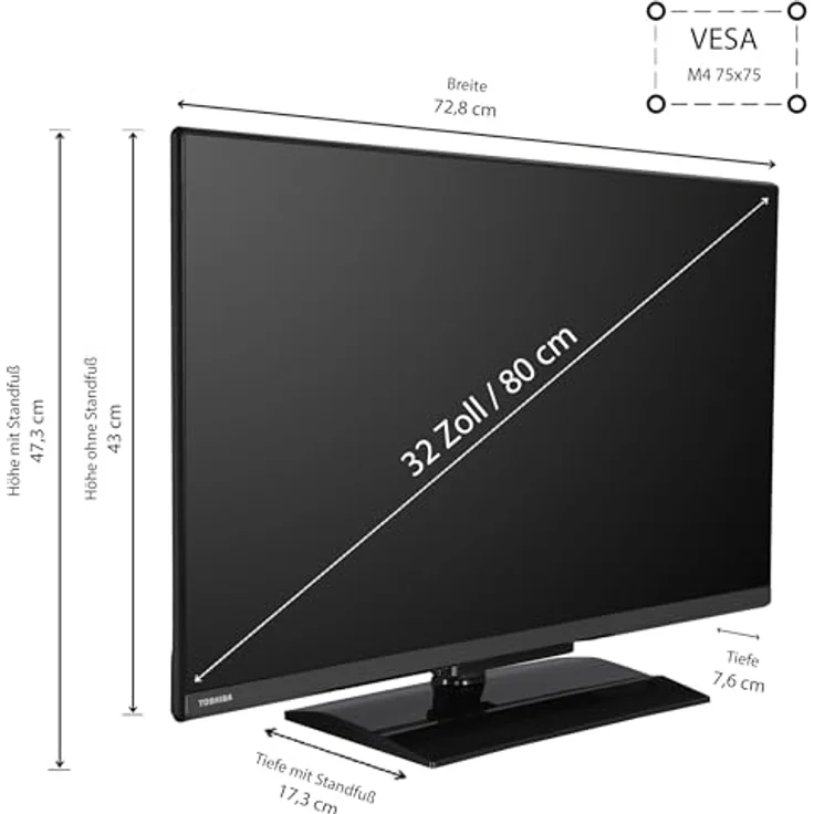 Toshiba 32WV3E63DAZ 32 Zoll Fernseher/VIDAA Smart TV (HD Ready, HDR, Triple-Tuner, Bluetooth, Dolby Audio) [2024] – Bild 2