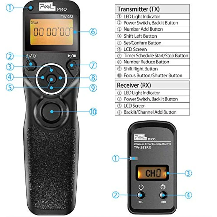 Pixel TW-283 E3 Infrarot-Auslöser Fernauslöser Timer Fernbedienung für Canon Digital SLR Kamera 80D 70D 60D 760D 750D 700D 650D 600D 550D 500D 450D 400D 350D 300D 100D 1300D 1200D 1100D 1000D – Bild 3
