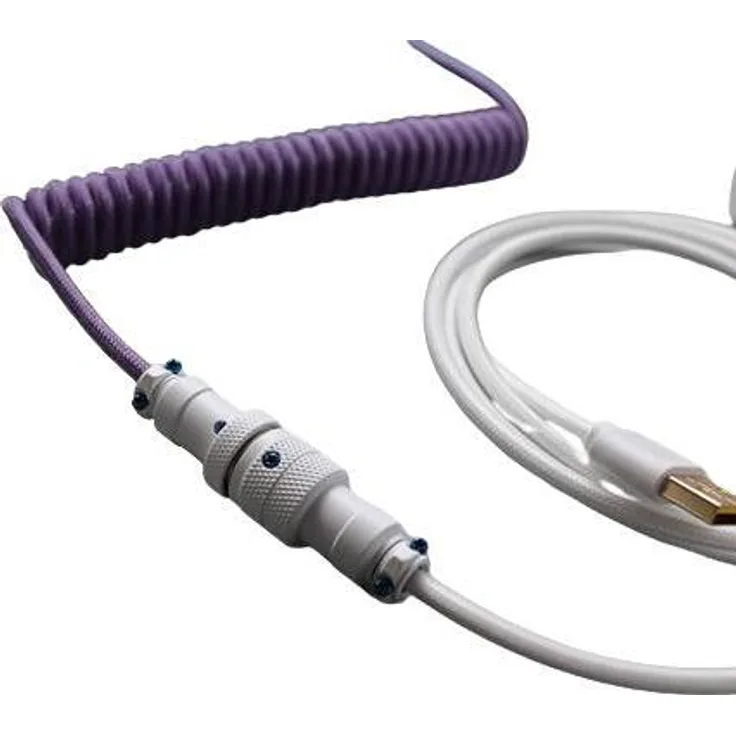 Ducky Premicord Creator Spiralkabel, USB Typ C auf Typ A, violett-weiß, 1,8 m lang, Aviation-Plug, flexibles Nylon-Ummantelung