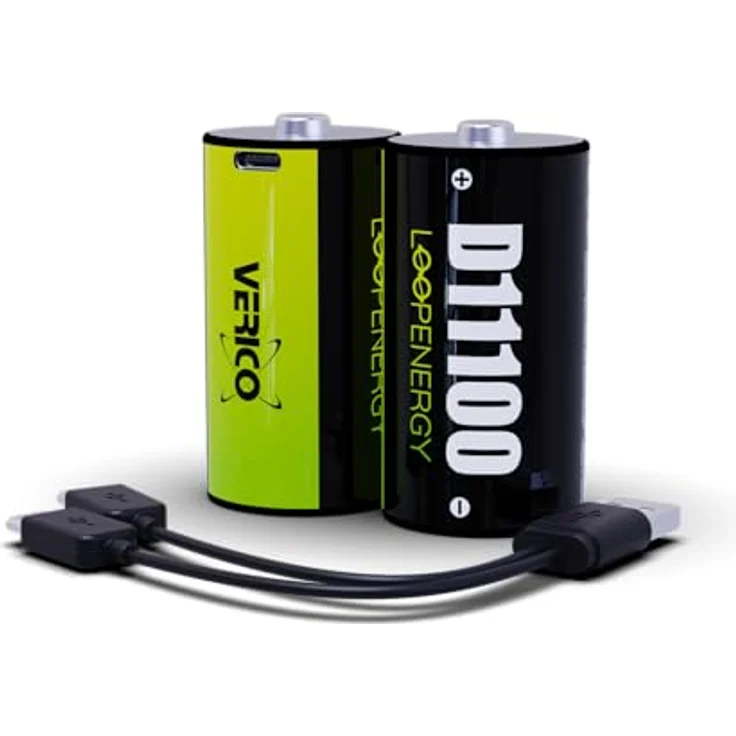 VERICO LoopEnergy Größe D, Mono, CR20-2er Pack, 11100mWh / 7400 mAh, USB Type-C Rechargeable Battery, Li-Ion, Including 1 Type A to 2 Type C Charge Cable – Bild 1