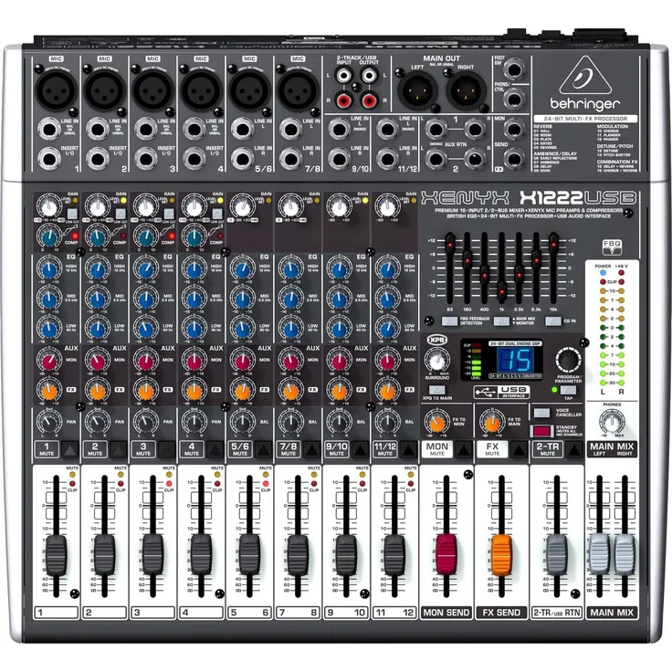 Behringer Xenyx X1222USB, Studio- und Livemixer mit USB-Audio-Interface für Live-Auftritte und Home-Recording