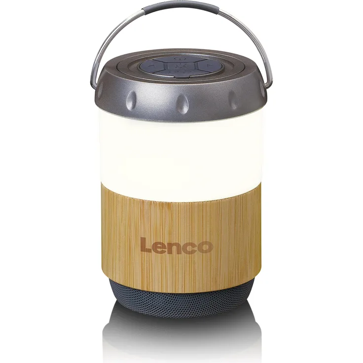 Lenco BTL-030BA, Bluetooth Lautsprecher mit Lampe (40 h Akkulaufzeit, IPX4, Braun/Grau/Weiß)