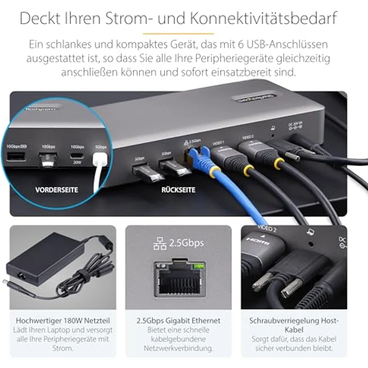 StarTech.com USB4 Docking Station, 40Gbps, 2X HDMI, 2X 4K60Hz/1x 8K60Hz, USB, 2.5GbE, 100W PD, USB-C Laptop Dockingstation – Bild 5