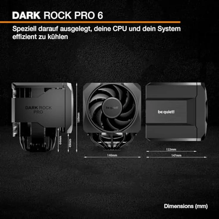 be quiet! Dark Rock Pro 6, Luftkühler mit extremer CPU-Kühlleistung, semi-passivem Quiet-Modus, 7 Heatpipes und 2 Silent Wings PWM-Lüftern – Bild 10