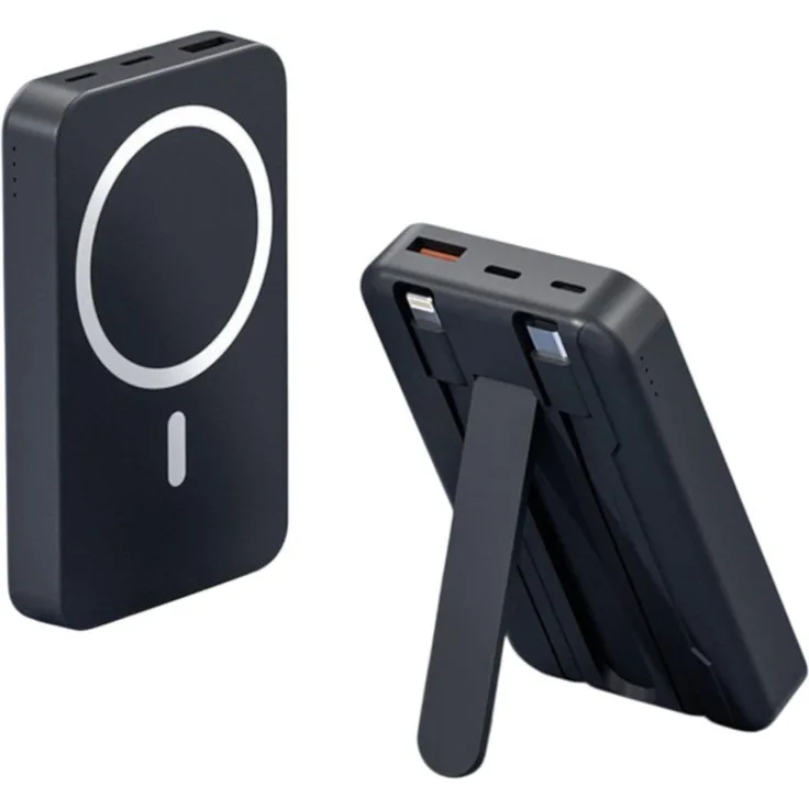 ENGELMANN Magnetic Powerbank mit Kabel S, 10.000 mAh, 22,5W Schnellladen, 15W Wireless Charging, Schwarz