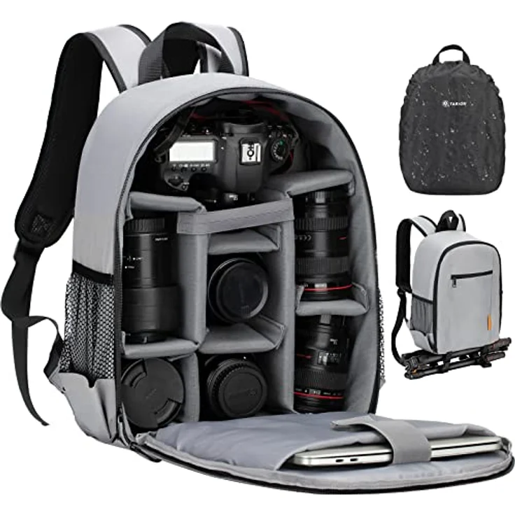 TARION TB-S Kamerarucksack Klein, Ultraleichter Fotorucksack mit Wasserschutz, für Spiegelreflexkameras, Grey S, 12L Kapazität – Bild 1
