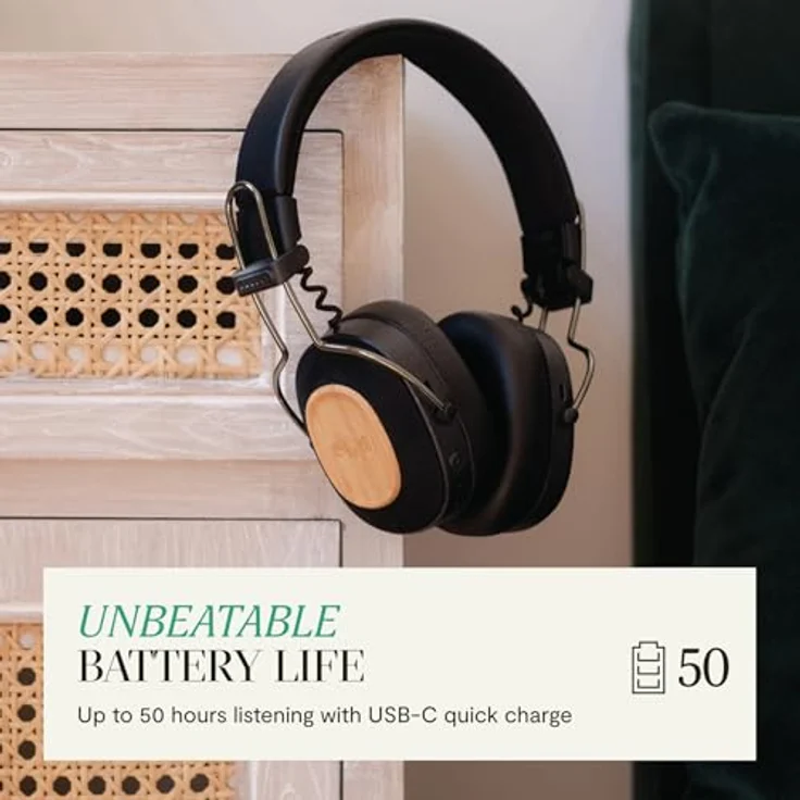 House of Marley Positive Vibration Riddim, kabellose On-Ear Bluetooth Kopfhörer mit 50 Std. Spielzeit, faltbar, Mikrofon und USB-C Schnellladung, aus nachhaltigen Materialien, Schwarz – Bild 3