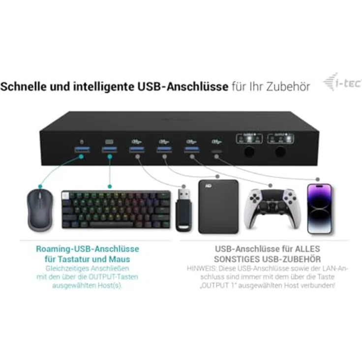 i-tec USB-C KVM Dock PRO für DREI Hosts, Dual Video, max. 92W, HDMI, 4 USB-Anschlüsse – Bild 5
