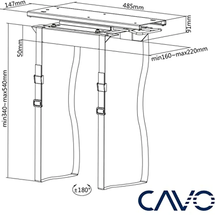 CAVO Desktop PC-Halterung CH-B-360-S, schwarz, ausziehbar und drehbar um 360°, für PC-Größen bis 10 kg, reißfeste Gurte von SOTECH – Bild 5