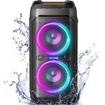 W-KING T11 100W Lautsprecher Groß V5.3, IPX6 Bluetooth Box Wasserdichter Party Musikbox with Deep Bass/110dB Huge Sound/DSP/Licht/Mikrofon- und Gitarrensteckplatz/Echo, Adapter Enthalten