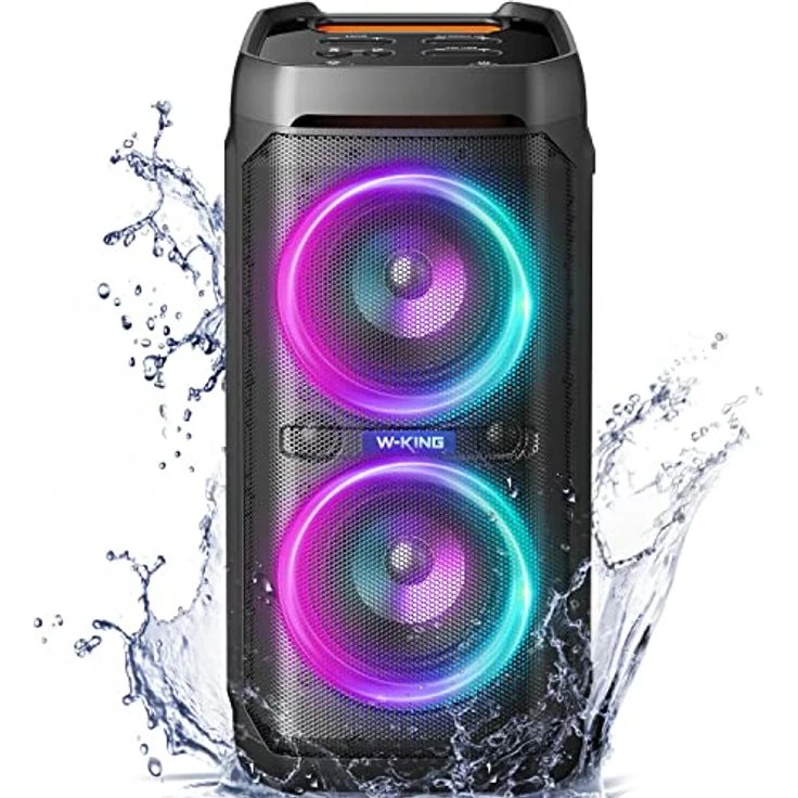 W-KING T11 100W Lautsprecher Groß V5.3, IPX6 Bluetooth Box Wasserdichter Party Musikbox with Deep Bass/110dB Huge Sound/DSP/Licht/Mikrofon- und Gitarrensteckplatz/Echo, Adapter Enthalten – Bild 1
