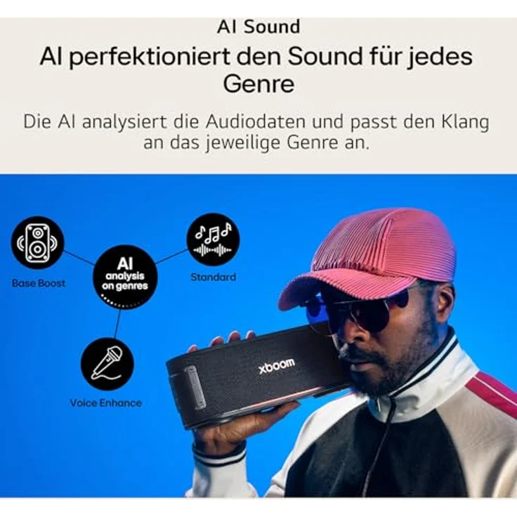 LG xboom Bounce by will.i.am, tragbarer Bluetooth-Lautsprecher mit IP67, 30 Std. Akkulaufzeit, Signature Sound, Schwarz [Modelljahr: 2025] – Bild 2