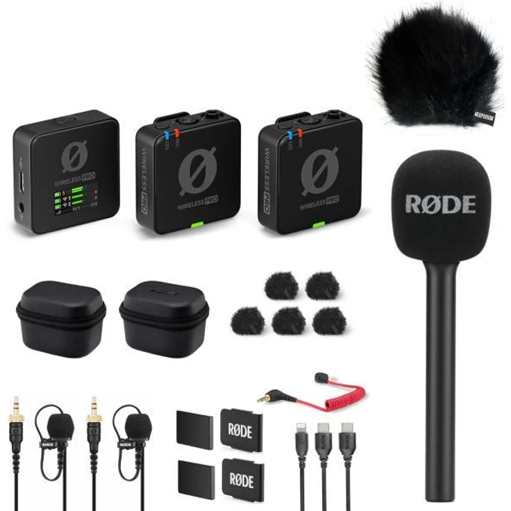 RØDE Wireless Pro Mikrofon-Set, kabellose Audioübertragung mit Handadapter und Windschutz, Schwarz