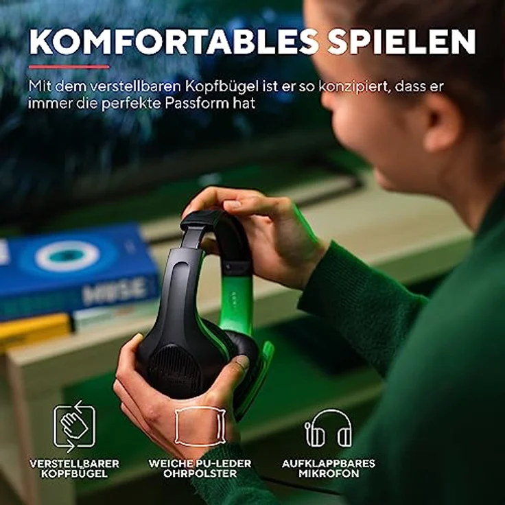 Trust Gaming GXT 415PS Zirox Leichtes Gaming Headset für Xbox Series X/S mit 50-mm-Treiber, 1,2 m Kabel, 3,5-mm-Audioanschluss, Over-Ear Kopfhörer mit Kabel - Schwarz/Grün – Bild 5