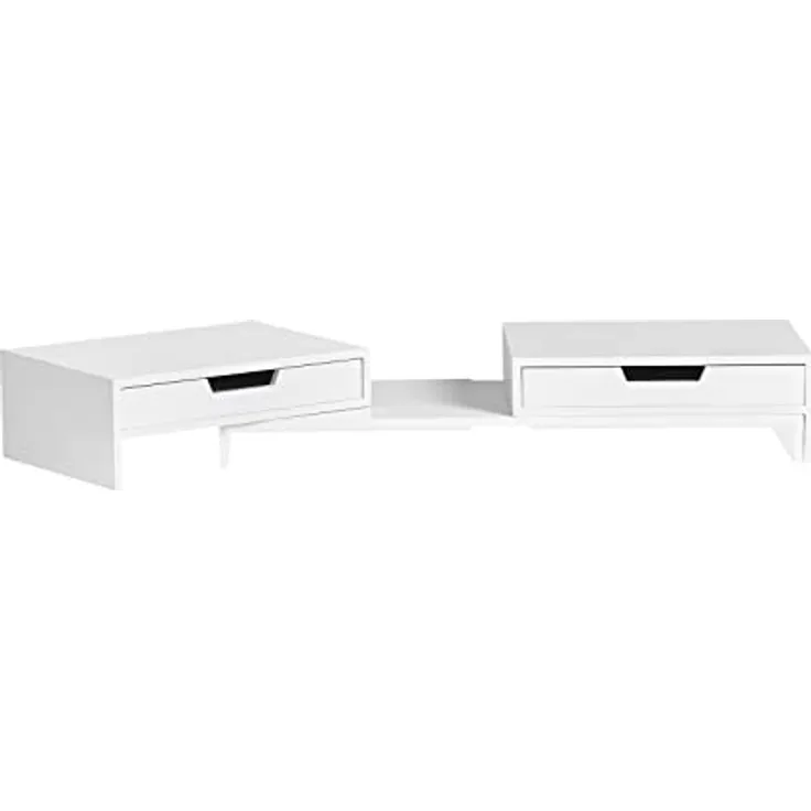 SoBuy Monitor-Halterung BBF04, Design Monitorerhöhung für 2 Monitore in Natur und Weiß, Belastbarkeit bis 25 kg, aus Bambus/MDF