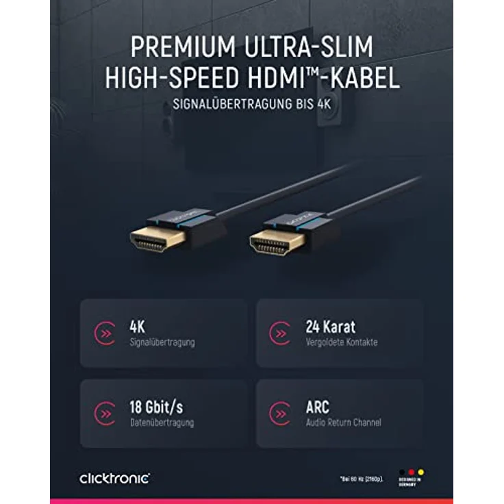 Clicktronic Casual Ultraslim High Speed HDMI Kabel mit Ethernet,4K Ultra HD, 3D-TV, ARC, 2.0 m – Bild 2