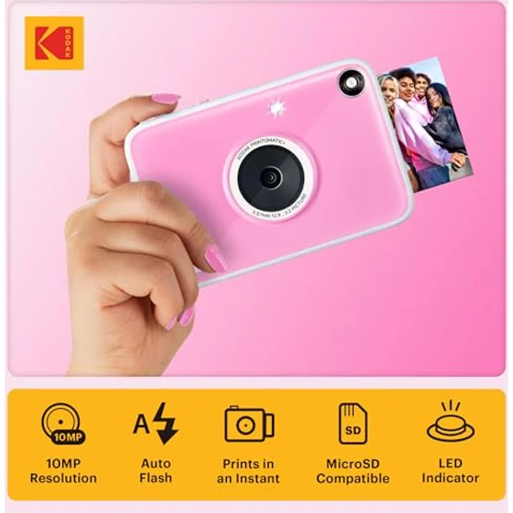 Kodak Printomatic+ Sofortbild Digitalkamera 10MP, RGB LED, druckt 2x3” farbige Fotos ohne Tinte – Rosa – Bild 2