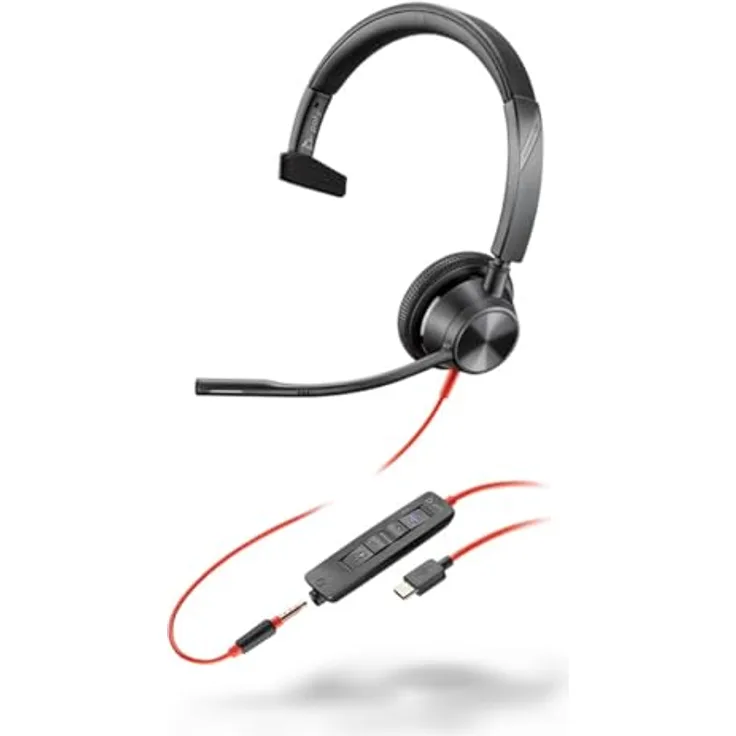 Poly Blackwire 3315, BW3315-M - Schnurgebundenes MS Mono-Headset mit USB-C & 3,5mm, Noise Cancelling Mikrofon, zertifiziert für Microsoft Teams