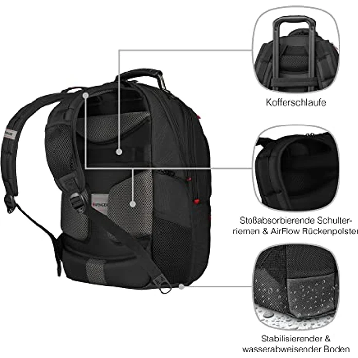 WENGER Pegasus Deluxe Laptop-Rucksack mit Tabletfach, Notebook 14 bis 16 Zoll, Tablet bis 10 Zoll, Organizer, 25 l, Damen Herren, Büro Business-Reisen Uni, Schwarz, 606492 – Bild 5