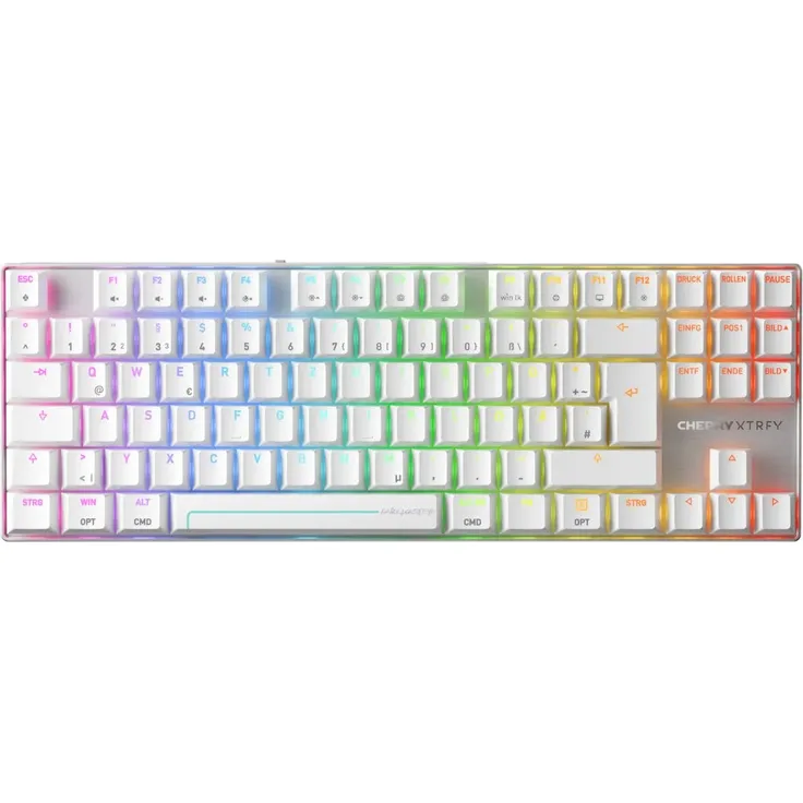 CHERRY XTRFY MX 8.2 Pro TMR, Wireless Gaming-Tastatur mit Tenkeyless Design, CHERRY MK Crystal Switches, 2,4 GHz Funk, Bluetooth und kabelgebunden, PBT-Tastenkappen