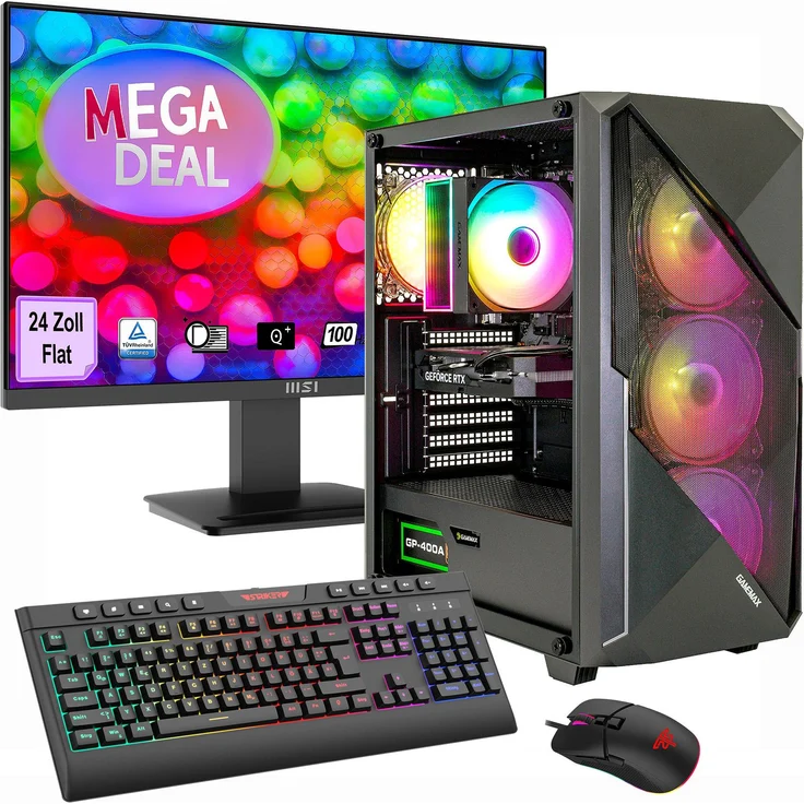 GAMEMAX Gaming-PC MegaDeal Striker Komplett-SET 2738, AMD Ryzen 7 5700X, 16GB RAM, 480GB SSD, RTX 5060, Windows 11 + MSI PRO MP2412 LED-Monitor 60cm (24")