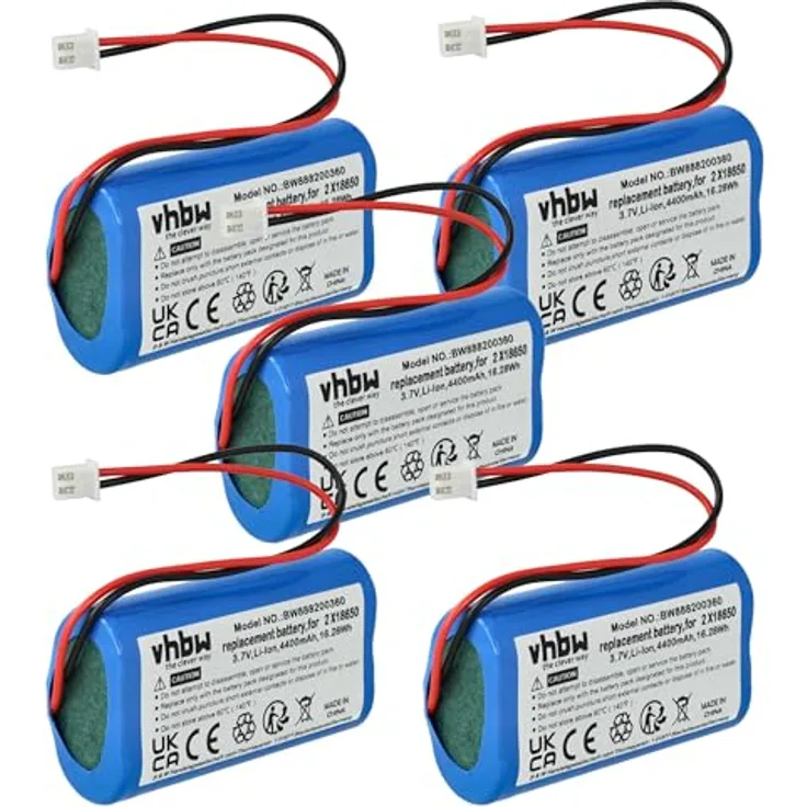 vhbw 5X Akku kompatibel mit Zafferano Poldina, Olivia Pro, Poldina Pro, 4400 mAh, wiederaufladbar, Li-Ion, 3,7 V