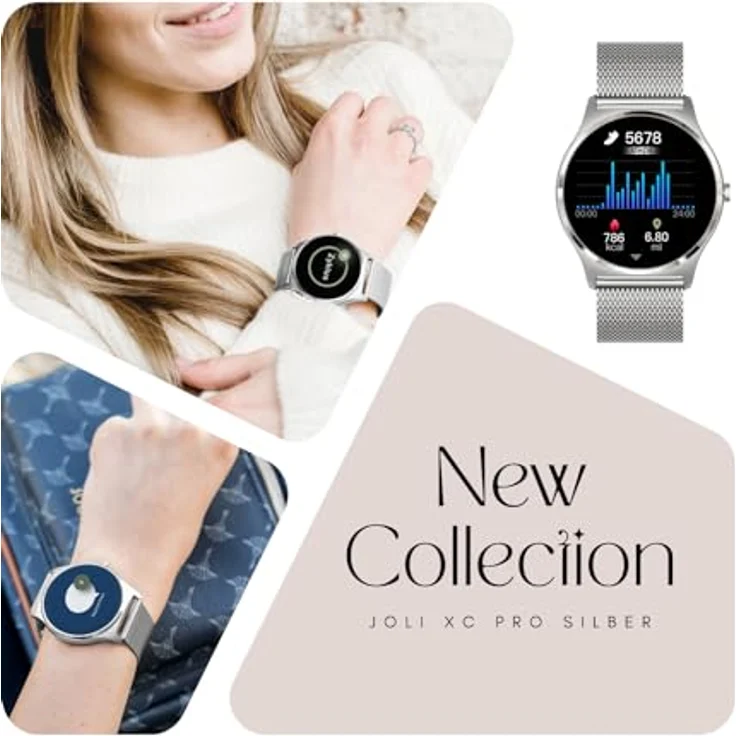 XCOAST JOLI XC PRO Smartwatch für Damen – Elegant mit Fitnessfunktion, AMOLED Touchscreen, Herzfrequenzmesser, wasserdicht IP67, kompatibel mit iOS & Android, Milanaise Armband in Silber – Bild 2