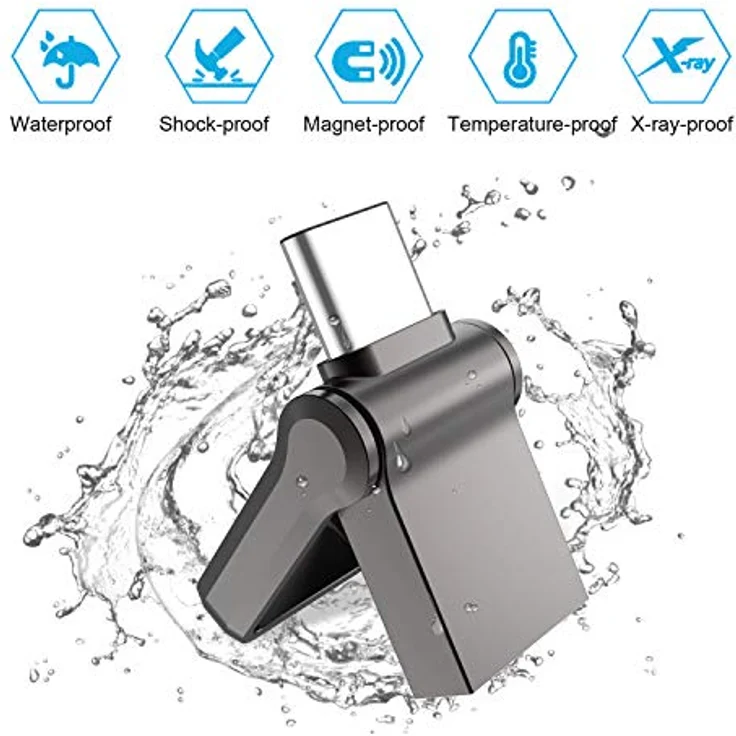 KOOTION USB Stick 32GB, 2-in-1 USB C Stick USB 3.0 OTG, wasserdicht mit Schlüsselanhänger, Schwarz – Bild 5