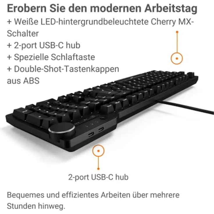 Das Keyboard 6 Professionelle kabelgebundene mechanische Tastatur mit Hintergrundbeleuchtung – Taktile Cherry MX-Schalter, durchscheinende Tastenkappen, 2-Port-USB-C-Hub I DE Layout (Cherry MX Blue) – Bild 3