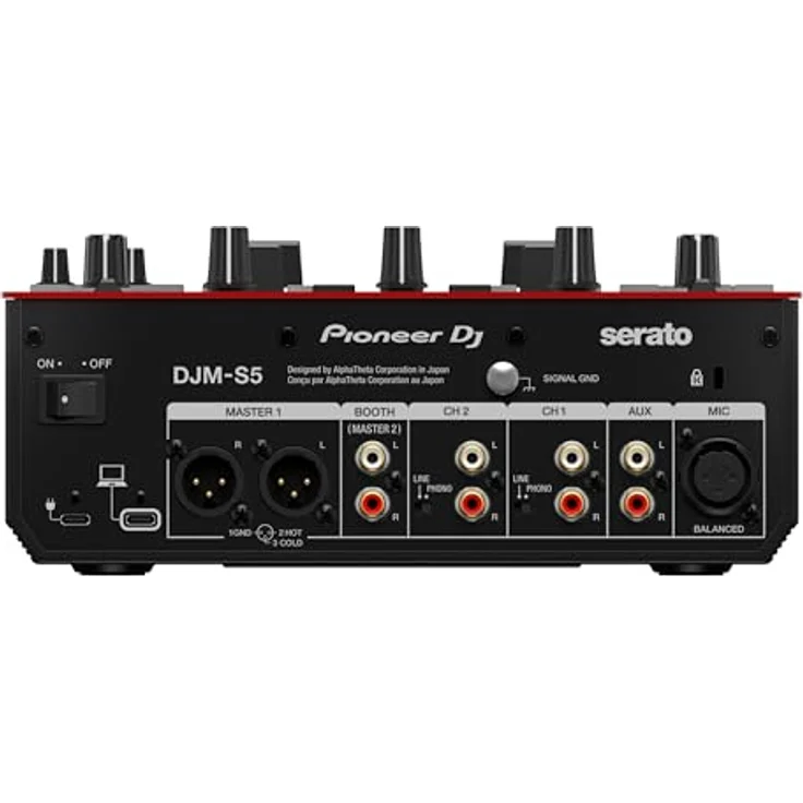 Pioneer DJ DJM-S5 Battlemixer, 2-Kanal Mischpult mit MAGVEL FADER PRO, Effekten und integriertem Audio-Interface, Schwarz, Rot – Bild 4