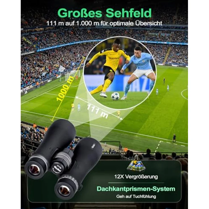 Rollei Fernglas 12x50 Pro, Wetterfestes Dachkantfernglas für Brillenträger mit 12-facher Vergrößerung und FMC-Beschichtung für Vogelbeobachtung und Jagd – Bild 2