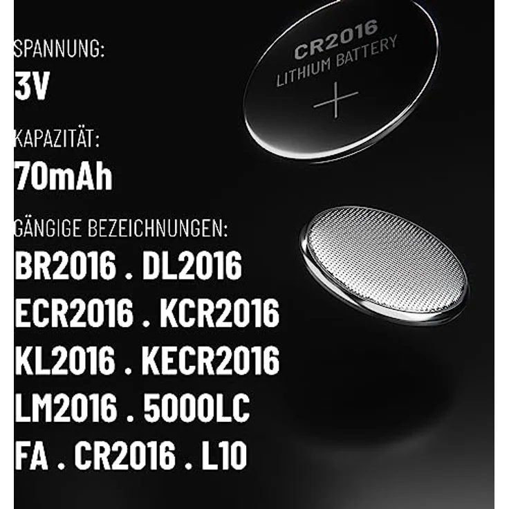ABSINA CR2016 Knopfzelle 5er Pack - 3V Lithium Knopfzelle mit langer Haltbarkeit und auslaufsicherer Technologie – Bild 4