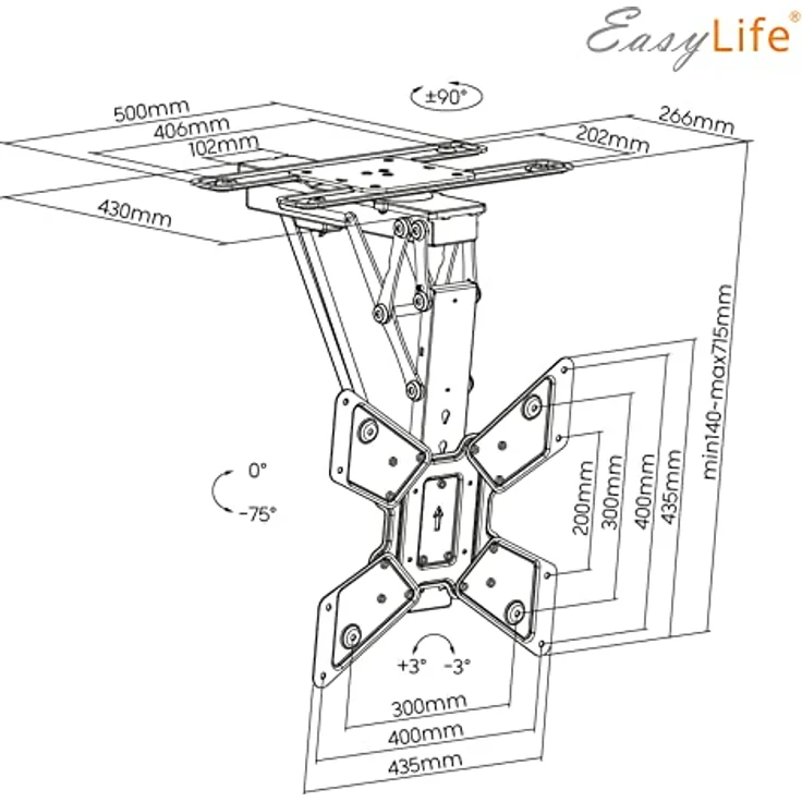 EasyLife - TV Deckenhalter elektrisch drehbar, für 23-65 Zoll Displays, VESA bis 400x400, schwarz, Smart Home Integration mit Fernbedienung und Memory-Funktion – Bild 8