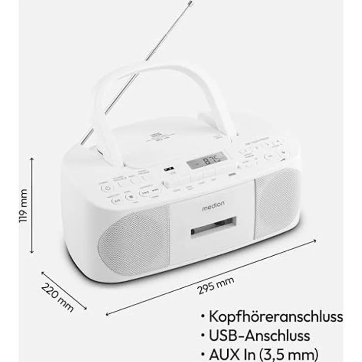 MEDION LIFE E64070 Stereo Sound System Boombox tragbar CD MP3 Player USB weiß – Bild 8
