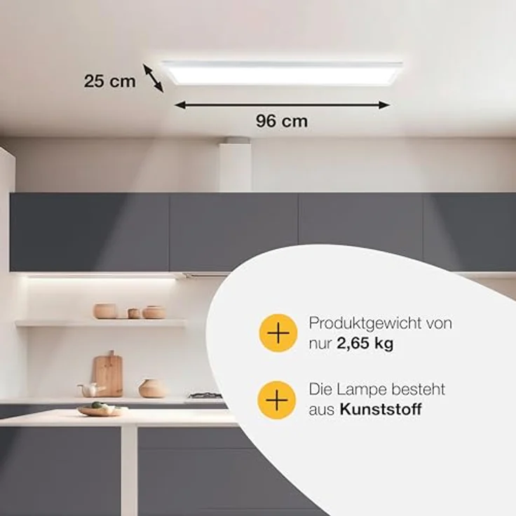 Brilliant LED Panel, 24W, 3000lm, dimmbar mit Fernbedienung, CCT Steuerung, flaches Design, IP44, für Badezimmer und Wohnräume – Bild 3