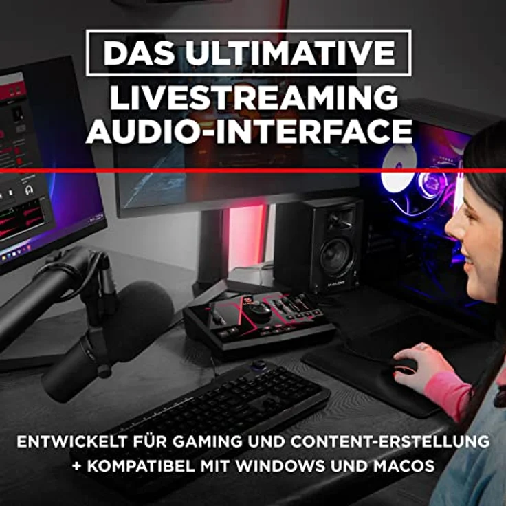 M-GAME Solo USB Audio Interface Mixer für Streaming & Gaming mit XLR-Mikrofoneingang, optischem Eingang, Stimmeffekten, Sampler & dedizierter Software, Solo - Schwarz – Bild 2