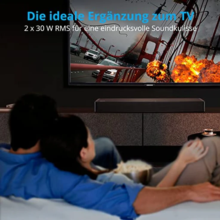 MEDION P61155 2.0 Soundbar mit Bluetooth (inkl. Fernbedienung, Touch-Steuerung, HDMI (ARC), AUX, optischer Eingang, 2 x 30 W RMS) – Bild 3