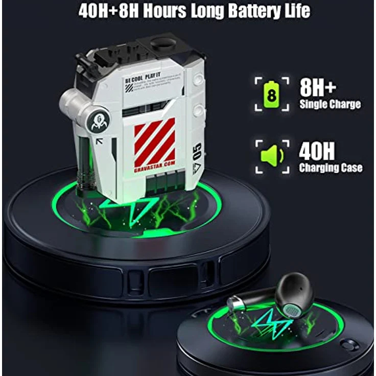 GravaStar Drahtlose Ohrhörer P5 Bluetooth-Ohrhörer mit Ladekoffer, Bluetooth 5.2-Stereo-Ohrhörer im Ohr Eingebautes Mikrofon, austauschbares Ladekoffer, Typ C(Mecha) – Bild 5
