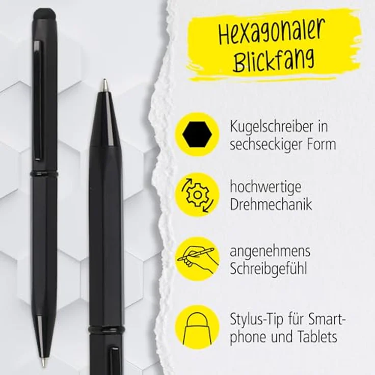 ONLINE Kugelschreiber Hexagon Stylus Black, elegantes Design mit Stylus-Spitze und blauer D1-Mine – Bild 2