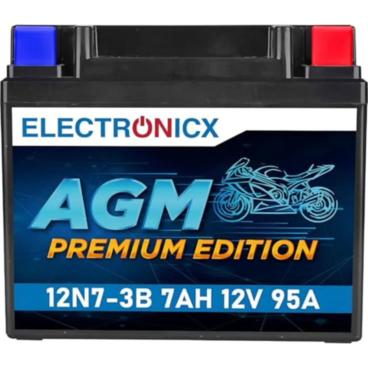 Electronicx AGM-12N7-3B, 7Ah 12V AGM Motorradbatterie - wartungsfrei, auslaufsicher und rüttelfest für Motorrad, Roller und Quad – Bild 1
