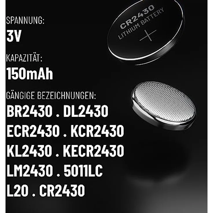 ABSINA CR2430 Knopfzelle 50er Pack - Lange Haltbarkeit & auslaufsicher - CR 2430 3V Knopfzellen, Batterie 2430, Knopfbatterie CR2430 - Schwarz – Bild 4