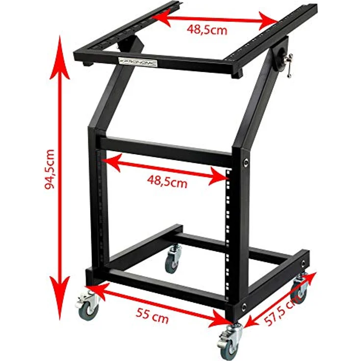 Pronomic MXS-600 mobiler Rack Wagen mit 21 Höheneinheiten und Rollen (Maschinenwagen für 19'' Geräte, 12+9HE, neigbarer Einbaurahmen) Schwarz – Bild 7