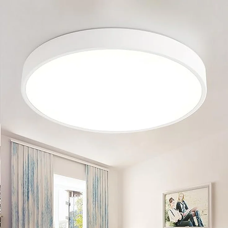 Natsen 24W LED Deckenleuchte ultraflach Ø30x4cm, warmweiß 3000 Kelvin, für Wohnzimmer Schlafzimmer Arbeitszimmer Küche Büro (Weiß) – Bild 1