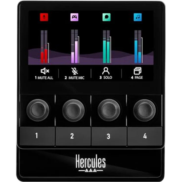 Hercules Stream 100, Intuitiver Audio-Controller zur Steuerung von Livestreams in Echtzeit, Bis zu 8 Tracks, LCD-Bildschirm, Hochauflösende Encoder, 4 Aktionstasten, Anpassbares Interface – Bild 2
