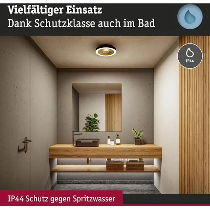 Paulmann WD Volea IP44 W/D dim LED 18W 320mm Schwarz Gold 230V Kunststoff Deckenleuchte mit Tiefeneffekt – Bild 3