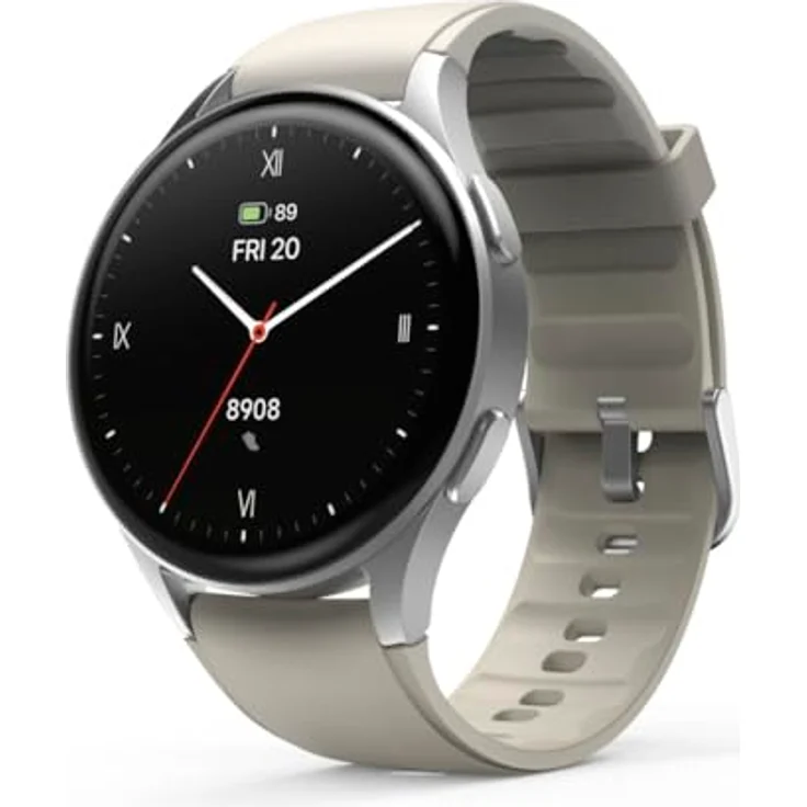 Hama Smartwatch 8900, GPS, AMOLED 1.32 Zoll, Telefonfunktion, Alexa, rund, Silber – Bild 1
