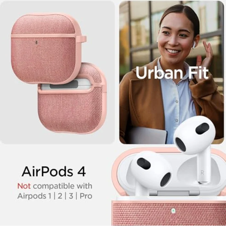 Spigen Urban Fit Hülle Case kompatibel mit AirPods 4, Roségold - Strickstoff und PC Innenschale, LED-Licht sichtbar – Bild 2