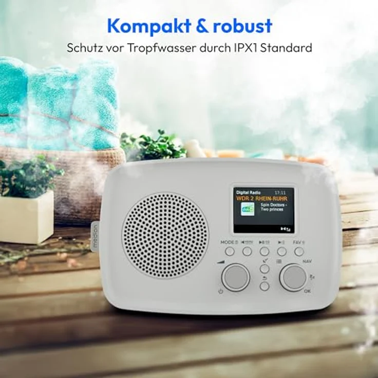 MEDION DAB+ Radio DRE-1, DAB Plus und UKW Radio mit Bluetooth 5.3, Tropfwasserschutz, Teleskopantenne, Weckfunktion, grau – Bild 5