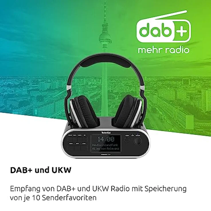 TechniSat STEREOMAN 2 DAB+ - kabelloser 2,4GHz Funkkopfhörer (mit Dockingstation, DAB+/UKW-Radioempfang, für Fernseher und Musikanlagen) schwarz – Bild 3