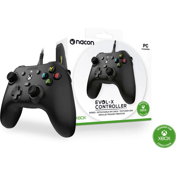 Nacon Xbox Controller EVOL-X, Schwarz mit Vier Vibrationsmotoren und rutschfester Oberfläche